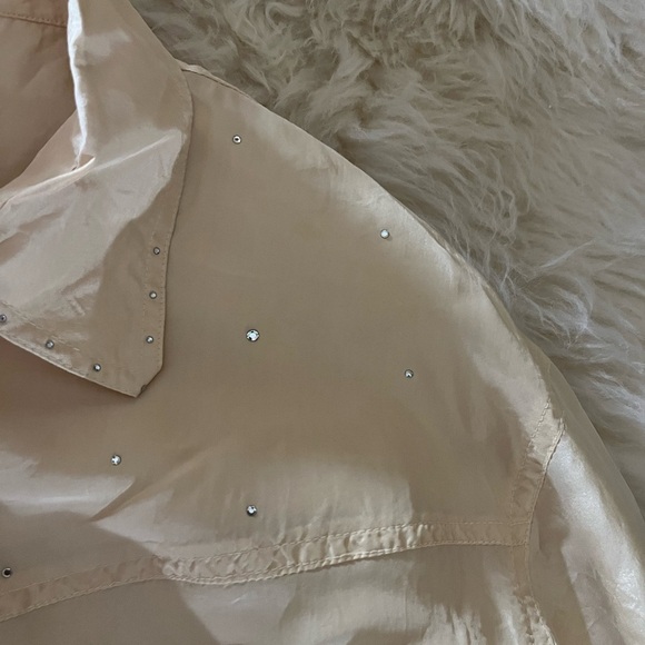 Cream 100% Silk Crystal Rhinestone Blouse - Picture 4 of 7